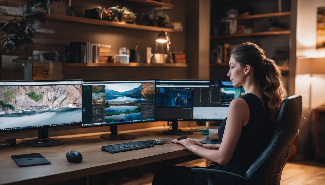 A person surrounded by update alerts and security notifications at a computer.