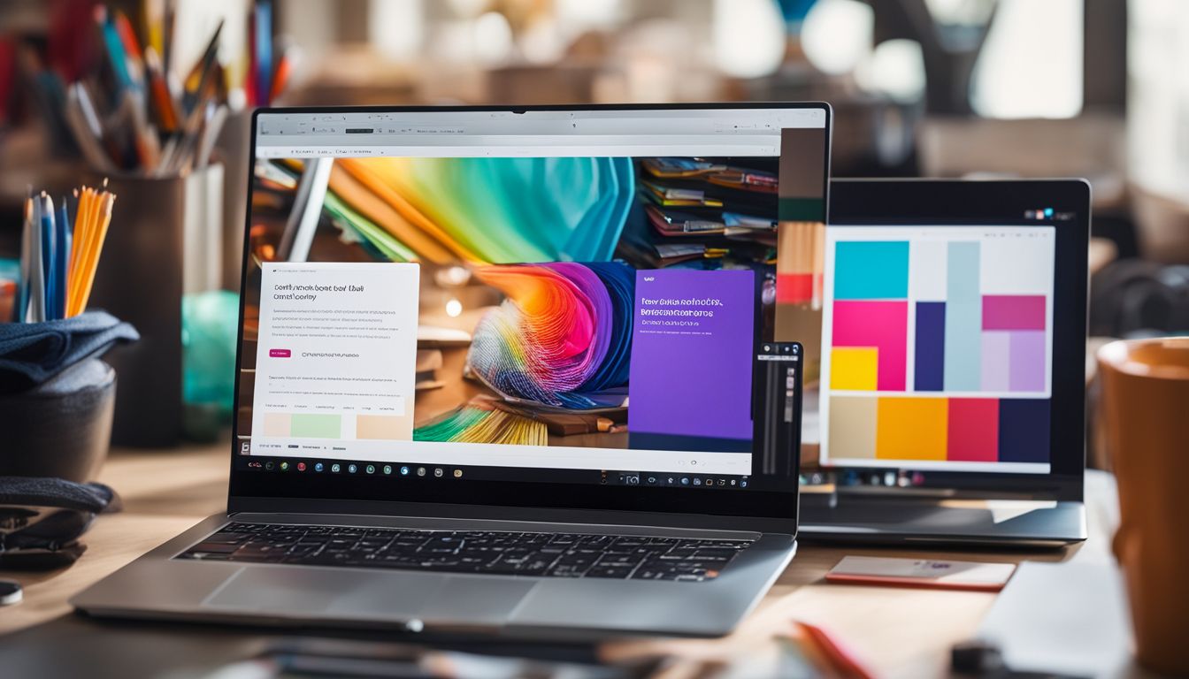 A laptop displaying a website being built surrounded by office supplies.