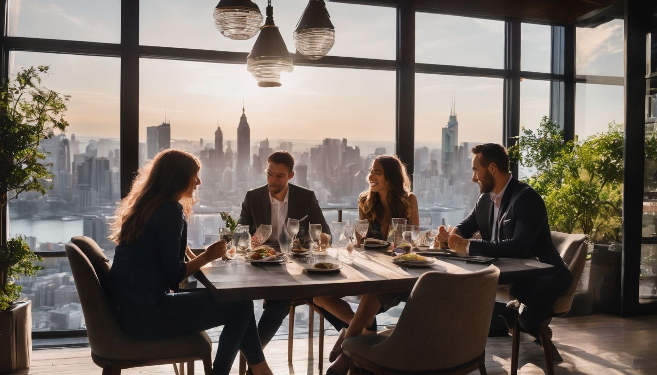 A diverse group of people collaborating and discussing ideas at a table.