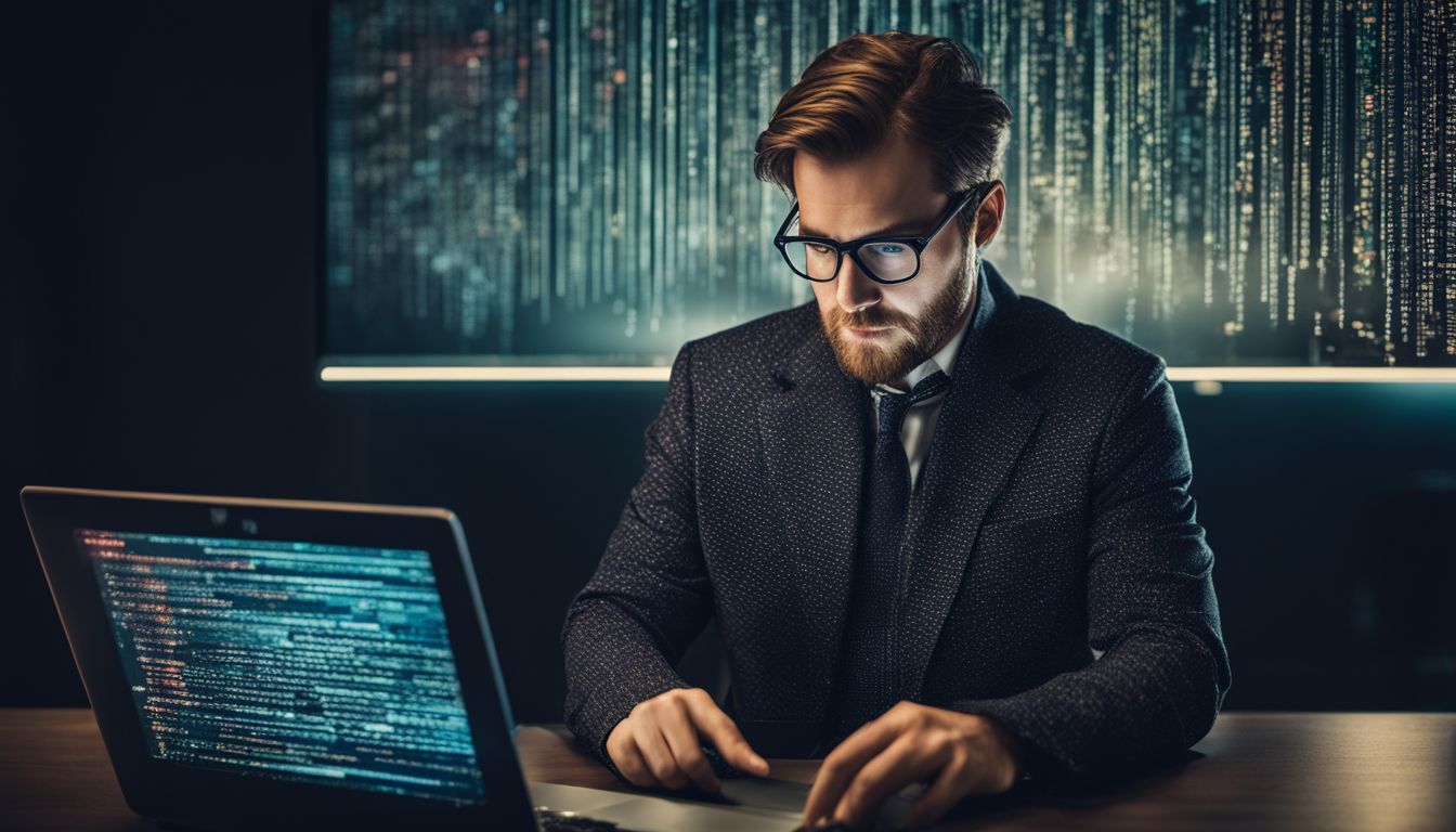 A cybersecurity expert analyzing security plugins on a laptop.