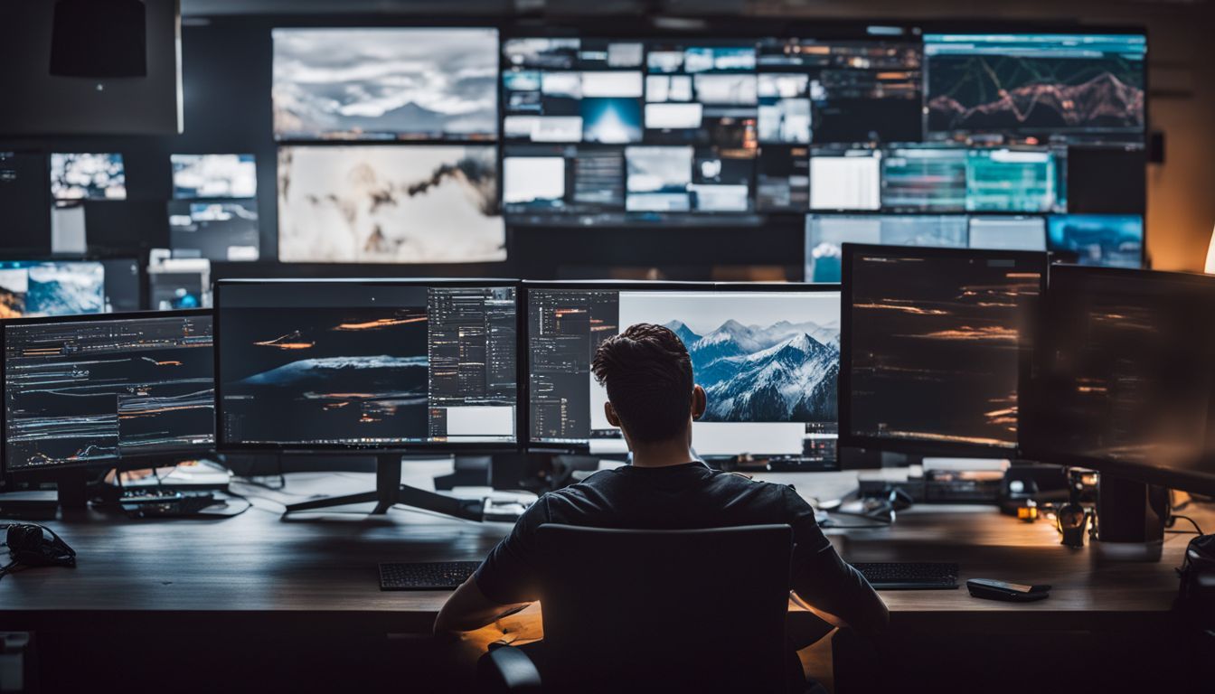 A person coding and creating a digital product at a desk.